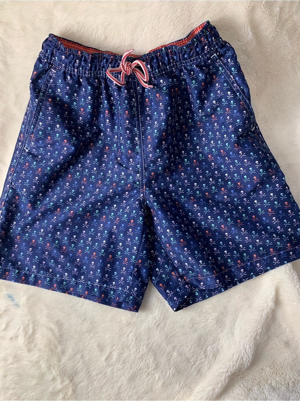 Peter Millar Navy Swim Shorts with Multicolor Skull Print ,size 11/12